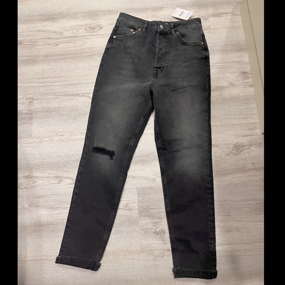 NWT Free People Black Button Up Distressed High Waisted Ripped Jeans - Picture 2 of 5